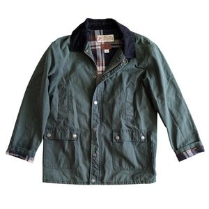 British Millerain Women's Waxed Cotton Chore Jacket Green Plaid Flannel Lined- S